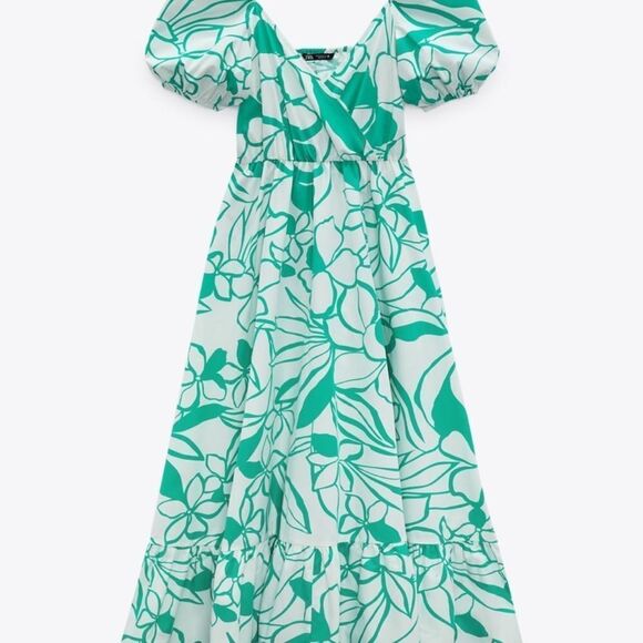 Zara printed poplin dress with balloon sleeves NWT - Picture 7 of 13